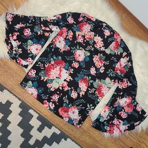 Pink and black IMAN floral blouse size XS
